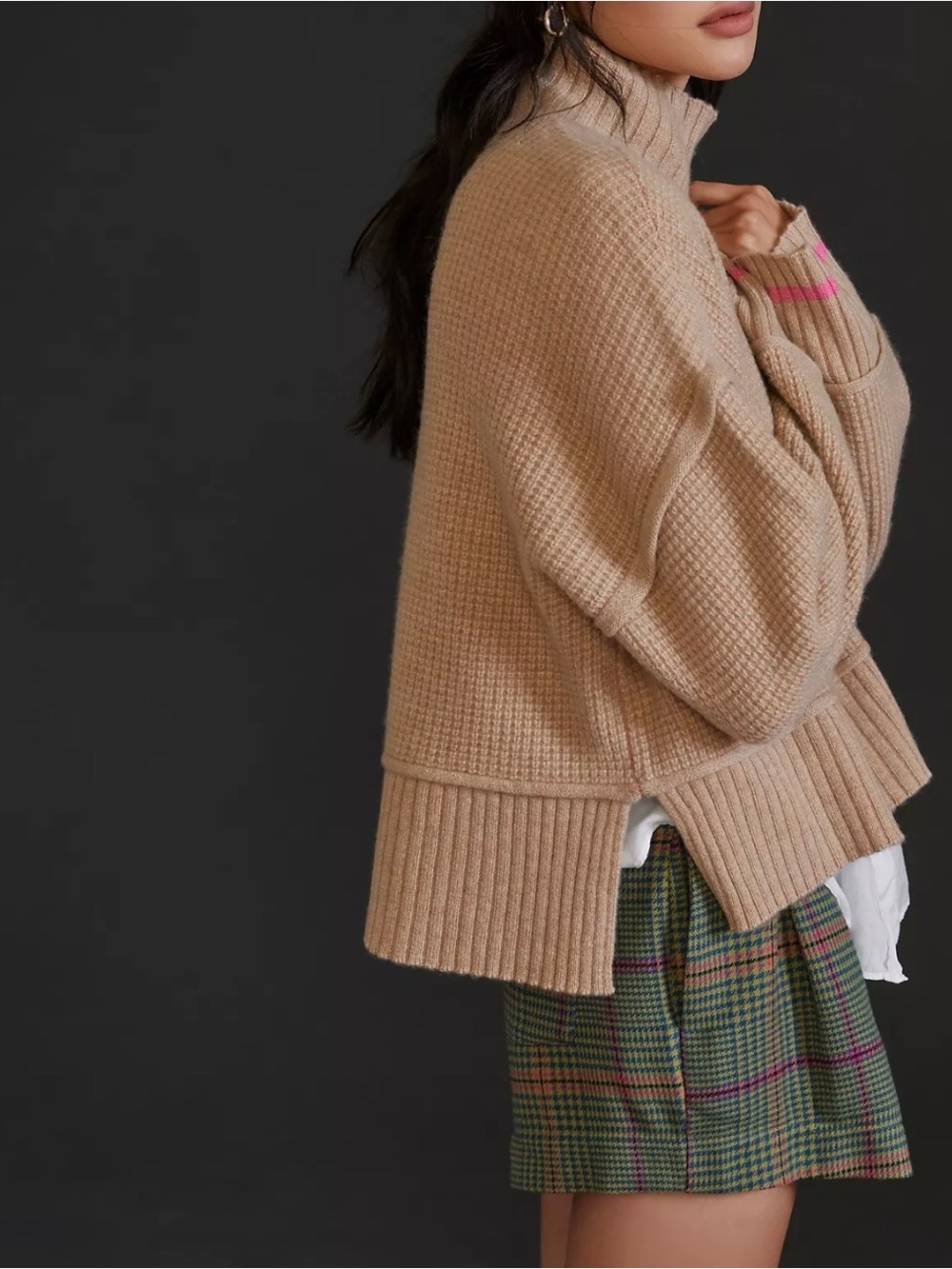 Pilcro 100% Cashmere Mock-Neck Sweater from Anthropologie. Size Small. Tan/Pink